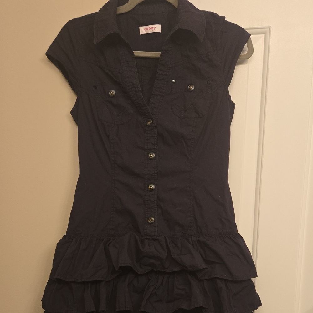 Black Ruffled Button-Up Dress